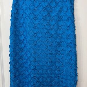 Ungaro Blue Lace Scallop Midi Pencil Skirt